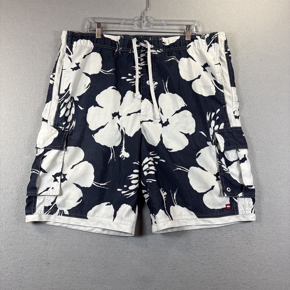 Tony Hawk Board Shorts Mens Large Blue White Tropical Floral Print Swim Trunk